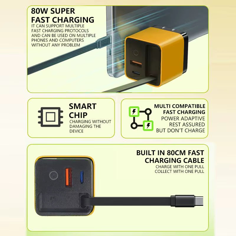 3-in-1 80W GaN Fast Charger