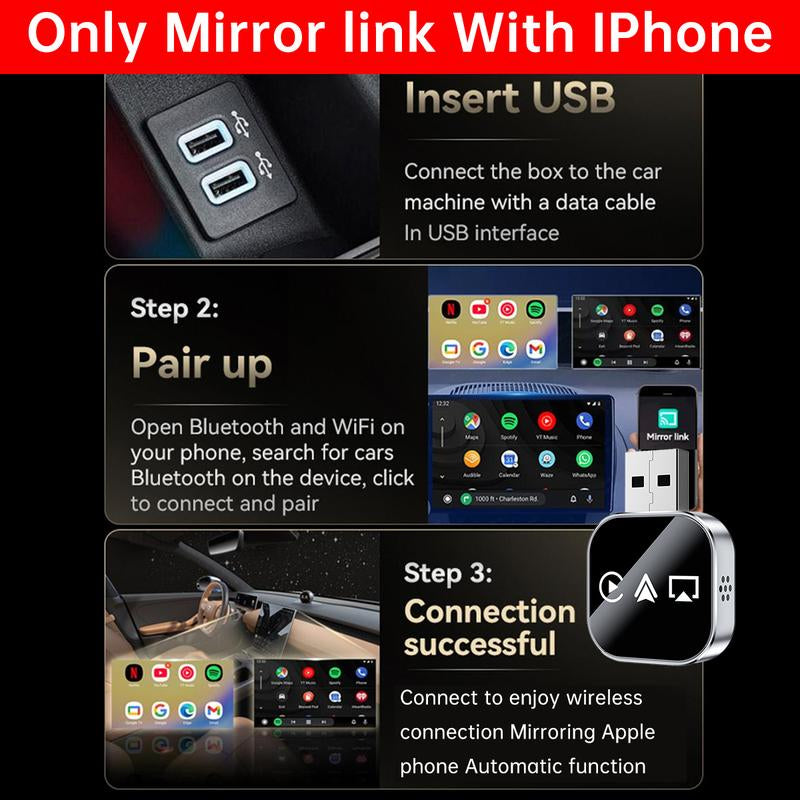Yurnlv 3-in-1 Wireless CarPlay & Mirror Link